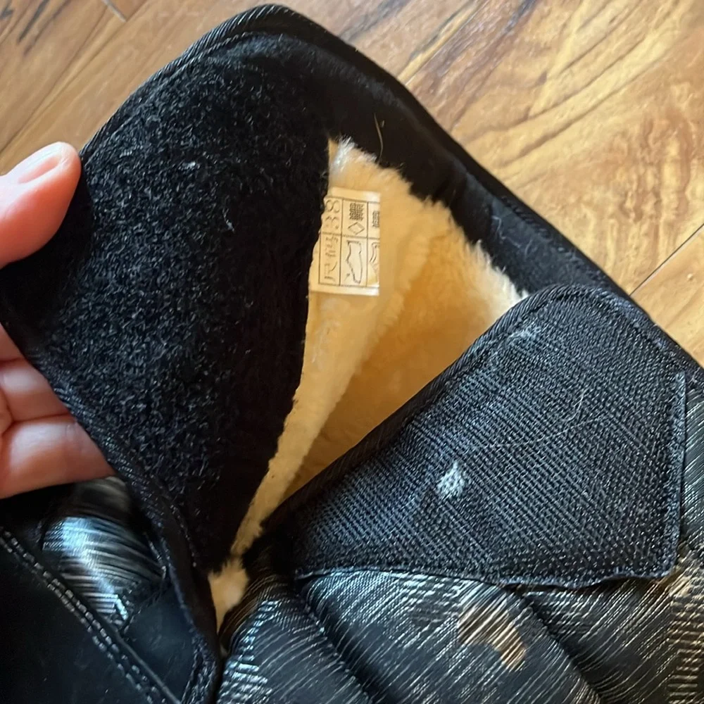 Mishansha Women’s slip on size 38 black vegan warm fleece lined snow boots EUC